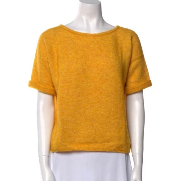 Sézane Paco sweater angora blend button back shirt sleeve yellow gold medium - Picture 2 of 13